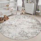 Round Area Rug Living Room: 6 ft Modern Washable Carpet Brown - Image 5