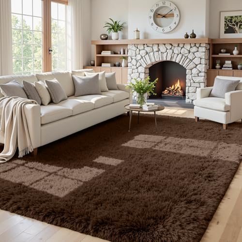 5x8 Fluffy Shag Area Rugs for Living Room Bedroom: Soft Plush Carpet Brown by CarpetAddColortoYourLife
