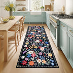 PLHXFR 2x6 Washable Runner Rug：Floral Indoor Kitchen Soft Carpet Black by PLHXFRSoftAreaRugs