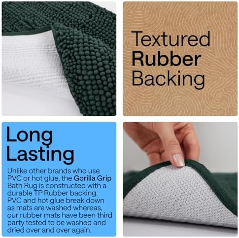 GORILLA GRIP Chenille Bath Rug Mat, Square Toilet Base, 24x19 Hunter Green - Image 4