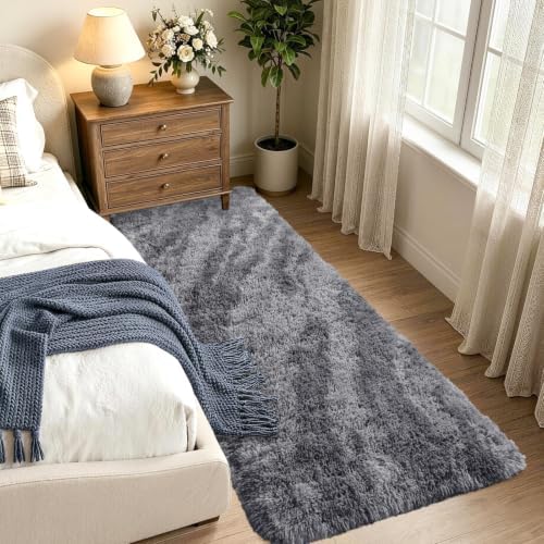 Noahas 2x10 Grey Fluffy Soft Runner Rug Non-Slip for Bedroom Dorm Hallway - Image 2