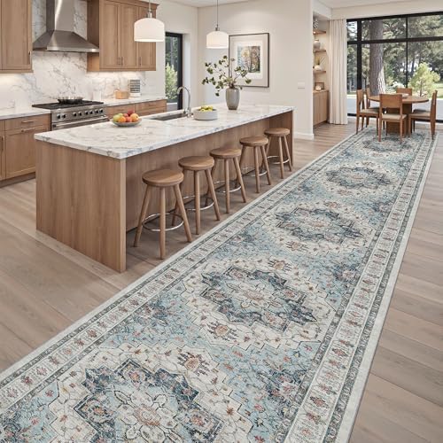 Madane Hallway Runner Rug 3x20 Washable Kitchen Runners 20ft, Blue - Image 4