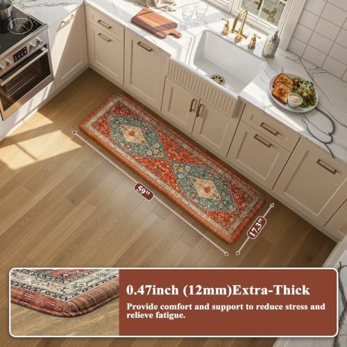 Collive Cushioned Anti Fatigue Kitchen Runner Rugs, 17.3”x59”, Rust/Multi - Image 2