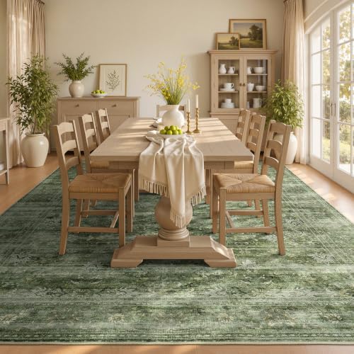 9x12 Area Rug for Living Room, Non-Slip Washable Large Carpet, Forest Green - Image 3
