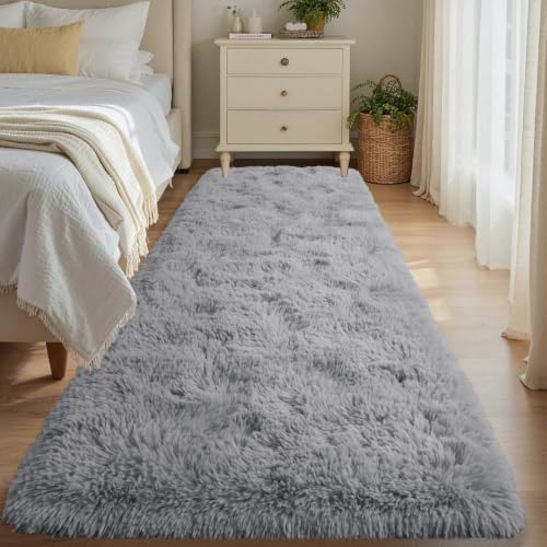 Noahas 2x10 Grey Fluffy Soft Runner Rug Non-Slip for Bedroom Dorm Hallway by ModernHomeDecor