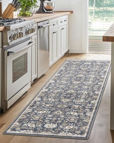 Amada 2x6 Washable Runner Rug for Kitchen and Entryway, Blue/Brown, Vintage - Image 3