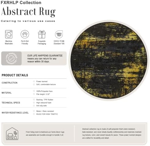 Round Area Rug Living Room: 4 ft Modern Washable Indoor Carpet - Image 2