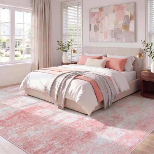 9x12 Area Rug for Living Room, Abstract Washable Large Rugs, Dusty Pink - Image 2