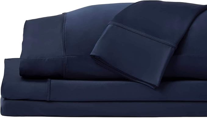 SHEEX - Original Performance Sheets Set (Queen) Navy - Cooling Sheets - Moisture Wicking - 1 Flat Cooling Sheet, 1 Fitted Cooling Sheet, 2 Pillow Covers - Wrinkle Free - Sleep Aid