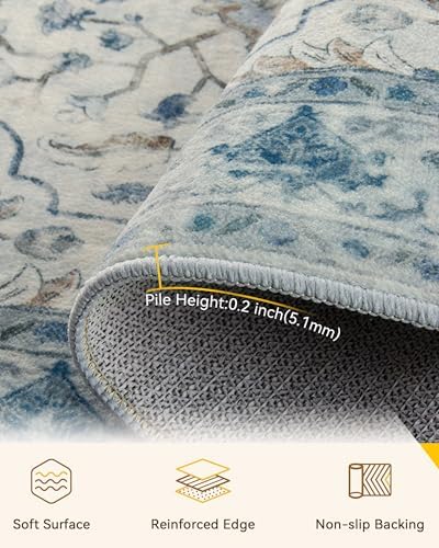 RELEANY Washable Area Rug, 3'x5', Blue/White/Gray - Image 3