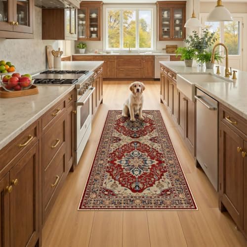 RELEANY Washable Area Rug, Runner 3'x7', Red/Blue by RELEANY