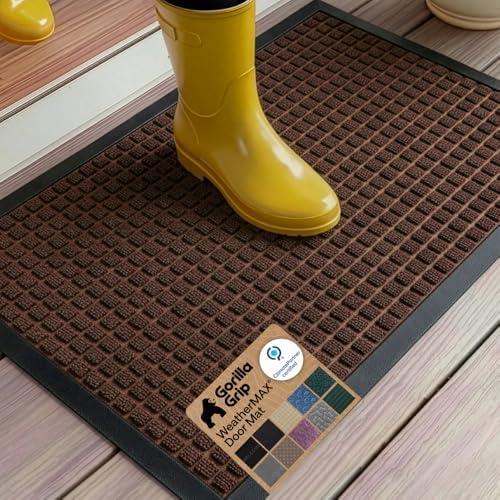 GORILLA GRIP WeatherMAX Door Mat, Indoor Outdoor, 35x23, Dark Brown Squares by GorillaGrip