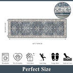 2x6ft Washable Hallway Carpet Runner – Non-Skid Floor Runner Rug for Kitchen Indoor Entryway Bedroom Bathroom Bedside – Boho Vintage Soft Low-Pile Area Rug (Blue,2x6) - Image 2