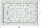 Washable Boho Bathroom Rug 2x3 - Small Throw Area Rugs for Powder Room, Laundry, Kitchen, Blue and Green Oushak Modern Eclectic Geometric Floral Pastel Decor, Low Pile Non-Slip Stain Resistant - Image 2