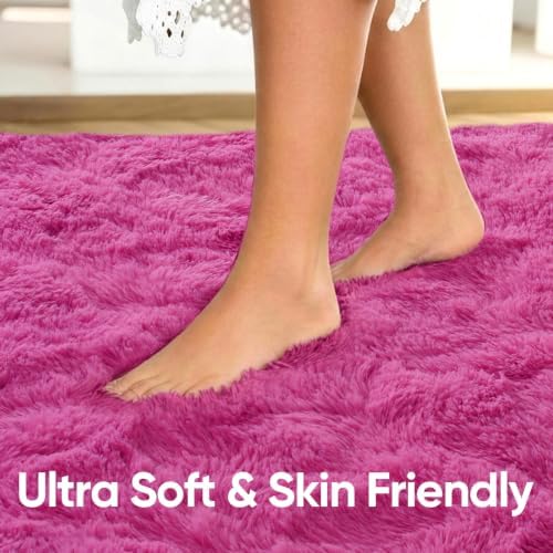 4'x5'3'' Hot Pink Fluffy Soft Area Rug Non-Slip for Kids Bedroom Nursery - Image 5