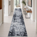 2.6x14 Washable Runner Rug:Modern Abstract Soft Carpet Dark Black by FXRHLP