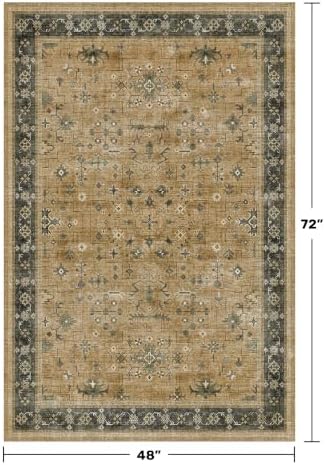 Boho Earth 4x6 Large Entryway Rug - Washable Rustic Brown and Charcoal Olive Mudroom Area Rug, Modern Vintage Kitchen Floor Carpet, Low Pile Non-Slip Carpet for Door Mat Indoor Entrance - Image 2