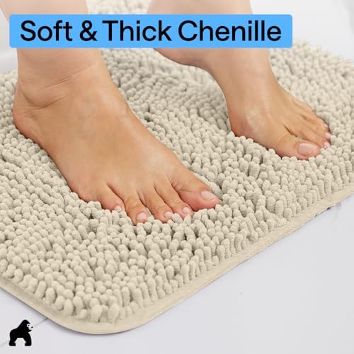 GORILLA GRIP Bath Rug Mat for Bathroom, Absorbent Chenille, 36x24 Sand - Image 4
