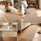 2x6 Beige Solid Runner Rug Washable Non-Slip for Kitchen Hallway Bathroom - Image 3