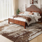 Brown Washable Rug 6x9 Area Rugs for Living Room Bedroom Carpet, Indoor Vintage Abstract Boho Large Rug Non Slip Faux Wool Rugs for Dorm, Dining Room Table, Nursery, Kids Playroom, Coffee - Image 2