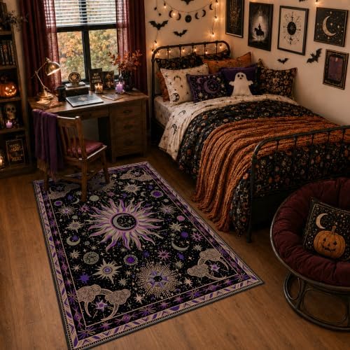 Vacuum-Friendly, 3x5 Washable Area Rug, Black Purple Beige by meejou