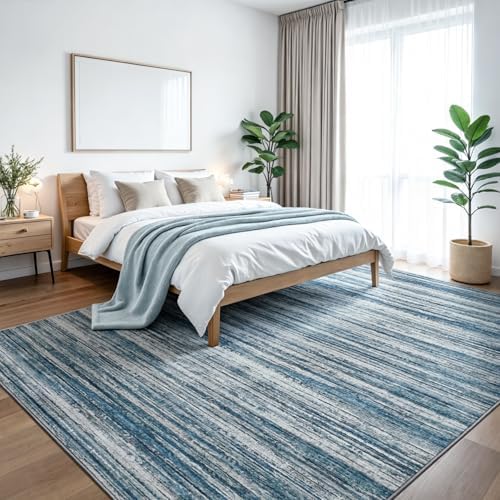 Chicrug 5x7 Blue Washable Striped Abstract Area Rug for Living Room Bedroom - Image 5