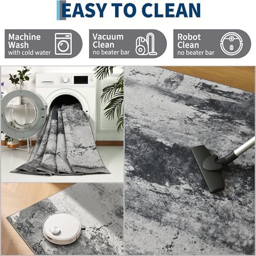 Living Room Rug 9x11 Ink Black Area Rugs Machine Washable Abstract Boho Large Rug Non-Slip Non-Shedding Faux Wool Indoor Vintage Carpet for Bedroom, Classroom, Dining Room, Kids Playroom - Image 4
