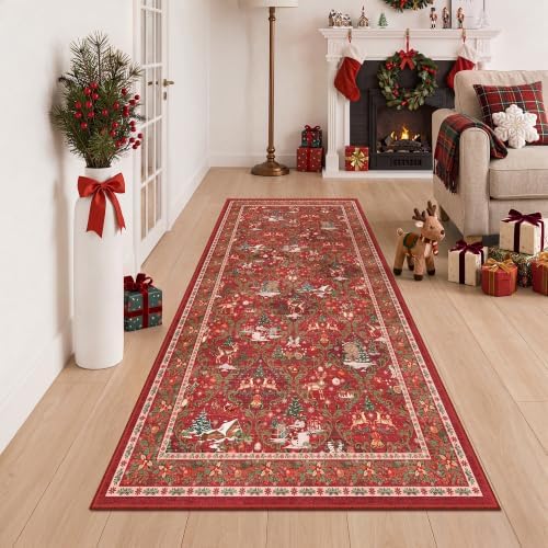 3x6 Christmas Runner Rug for Hallway,Washable Kitchen Rug,Red - Image 5