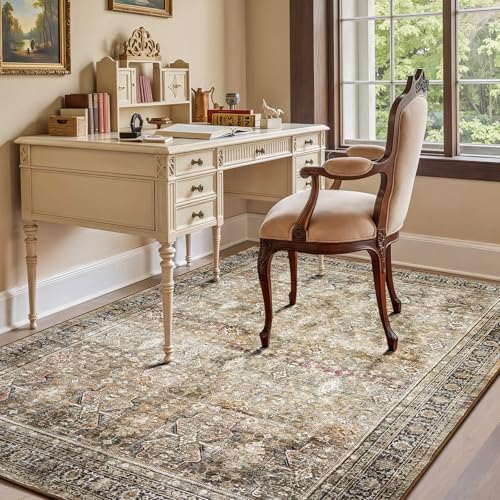 6x9 Area Rugs for Living Room, Non-Slip Washable Brown Vintage Carpet - Image 3