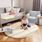 Ophanie 3x5 Oval Ivory Rugs for Bedroom Living Room,Fluffy Fuzzy Furry Carpet,Plush Soft Shaggy Indoor Floor Area Rug for Kids Girls Boys Baby Teen Dorm Decor with Over 99 pcs Pile fibers - Image 3