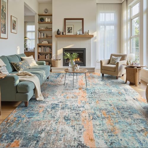 Ompaa Living Room Rug 6x9 Blue Area Rug Machine Washable Boho Rug Non Slip Abstract Vintage Indoor Large Rugs for Bedroom, Classroom, College Dorm, Farmhouse, Dining Room, Kids Playroom - Image 4
