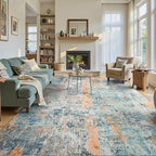 Ompaa Living Room Rug 6x9 Blue Area Rug Machine Washable Boho Rug Non Slip Abstract Vintage Indoor Large Rugs for Bedroom, Classroom, College Dorm, Farmhouse, Dining Room, Kids Playroom - Image 4