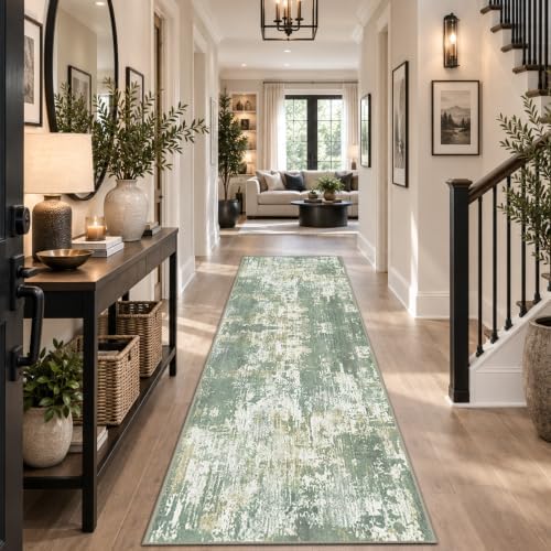 RELEANY Washable Runner 2'x8' Abstract Area Rug for Hallway Light Green - Image 3