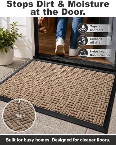 Mibao Front Door Mat Outdoor Entrance, 47" x 32" Heavy Duty Welcome Mat for Outdoor and Indoor, Waterproof Dirt Trapper Doormat, Super Absorbent Indoor Entryway Mat for Patio & Porch - Beige - Image 5