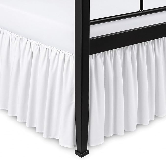 Ruffled Bed Skirt Split Corners with Platform, Tailored Fit Hotel Quality Wrinkle Free Ultra-Soft Microfiber Dust Ruffle, Upto 24 Inch Drop King Size White