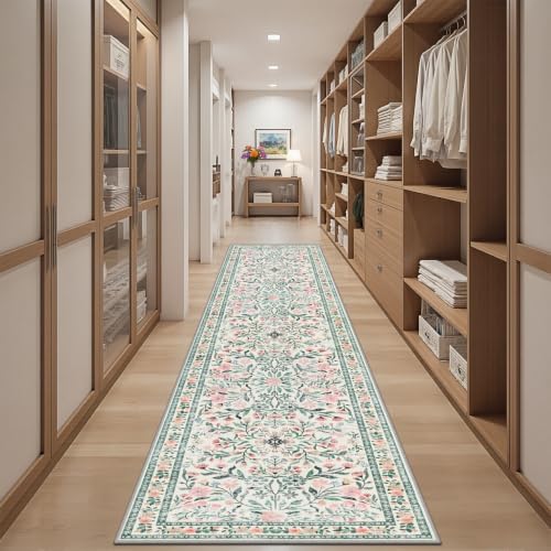 PLHXFR 2x5 Washable Runner Rug：Floral Indoor Kitchen Carpet Green Beige - Image 5