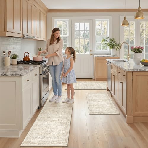 Kitchen Rugs Sets of 3, 2x3 2x4 2x5 Rug Runner,Beige - Image 5