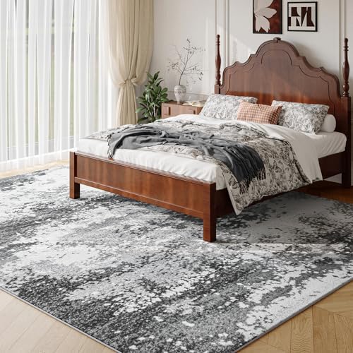 Washable Rug 8x10 Area Rugs for Living Room Bedroom Carpet, Grey Indoor Vintage Abstract Boho Large Rug Non Slip Faux Wool Rugs for Dorm, Dining Room Table, Nursery, Kids Playroom, Gray - Image 3