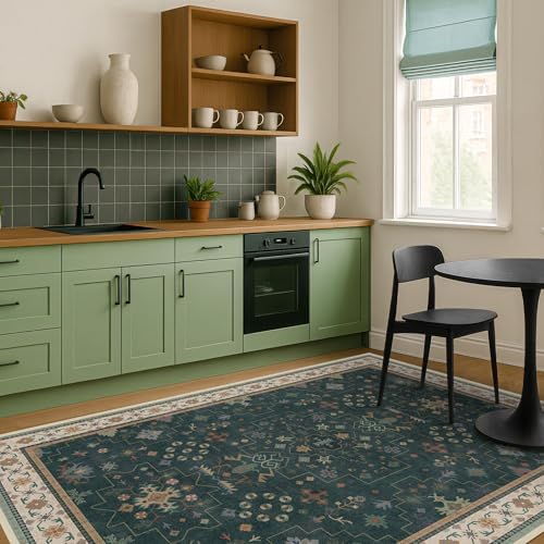 Hazo Haus Vintage Dark Green 6x8 Dining Room Rugs for Under Kitchen Table - Washable Livinig Room Rug - Unique Floral Pastel Low Pile Non-Slip Area Rugs for Bedroom - Image 6