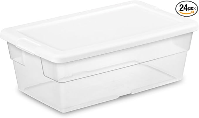 Sterilite 24-Pack 6 Quart Storage Box, Stackable Clear Plastic Bins with Snap-On Lids - Heavy-Duty Organizing Containers for Closet, Bathroom, and Office