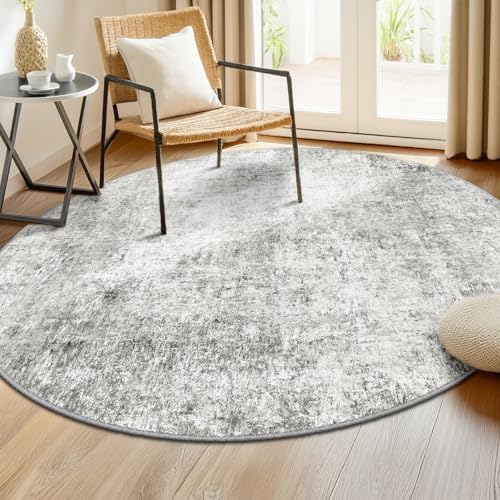 RELEANY Washable Round 8ft Area Rug for Living Room Gray White - Image 2
