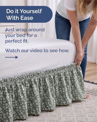 CGK Wrap Around Dust Ruffle Bed Skirt - Full Size, 15" Inch, Green Meadow - Image 3