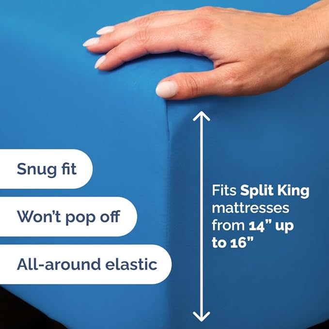 Split Head King Sheet Set – 4 Piece Flex Split Top King Sheets for Adjustable Beds - Fits 14” to 16" Mattress w/ Deep Pockets - Soft, Breathable & Cooling - Luxury Bedding & Wrinkle Free - Royal Blue