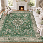 SameBed 9x12 Area Rug Living Room, Vintage Washable Carpet Green by SameBed