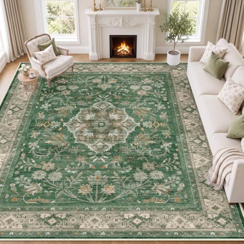 SameBed 9x12 Area Rug Living Room, Vintage Washable Carpet Green by SameBed
