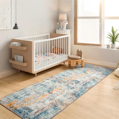 2x6 Rug Runners for Hallways Kitchen Runner Rug Non Slip Washable Blue Long Runner Rugs with Rubber Backing Soft Abstract Carpet Runner for Hallways, Kitchen, Bedroom, Bathroom, Entryway - Image 4
