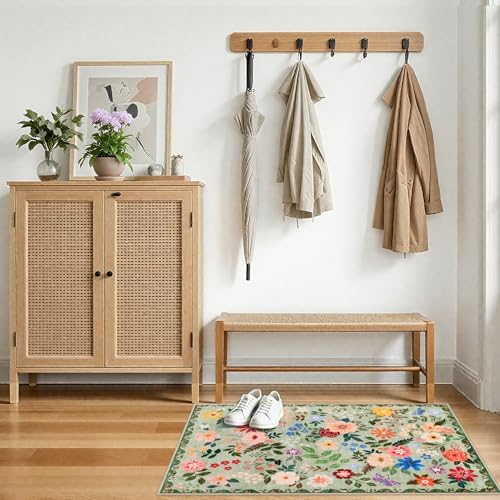PLHXFR 2x3 Small Entryway Rug: Floral Washable Indoor Soft Carpet Green - Image 5