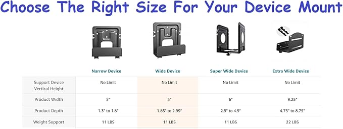 Mount Plus MP-APM-06-01 10 Pack Streaming Media Player Wall Mounting Bracket for Most Small Devices Up to 11 lbs. - Apple TV, Roku, Fire TV, etc (10 Pack Narrow)