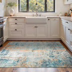 Area Rug 4x6 Blue Rug Washable Boho Rugs Non Slip Low Pile Abstract Small Carpet for Entryway, Bedroom, Kitchen, Classroom, Kids Room, Office, Dorm, Dining Room by OmpaaHomeDecor