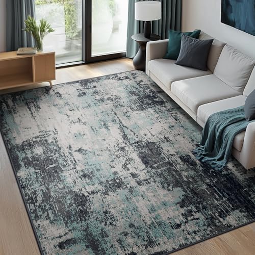 RELEANY Washable 5'x8' Abstract Area Rug for Living Room Teal Black by RELEANY